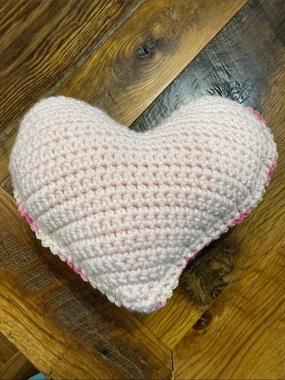 Handmade Pink Crochet Heart Tooth Fairy Pillow with Scalloped Edge